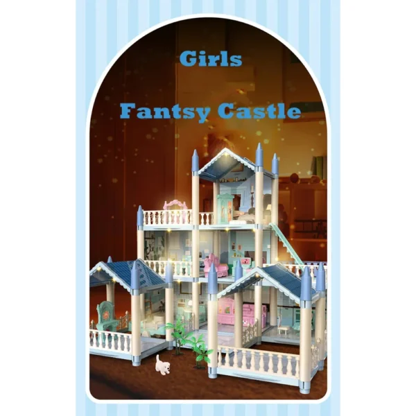 Doll House 3d Assembly Diy Miniature Model Children's Crossing House Villa Princess Castle Led Light Girl Birthday Gift Toy Hous - Image 5