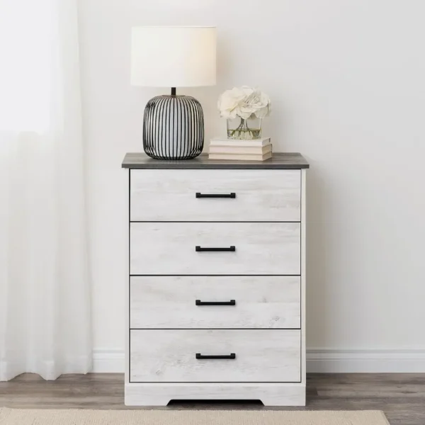 Farmhouse Chest, Wooden Bedroom Dresser with 4 Storage Drawers, 18.25in X 27.5in X 35.5in, Washed White - Image 5