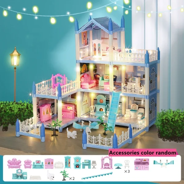 3d Assembly Diy Doll House Miniature Model Doll House Accessories Villa Princess Castle Led Lights Girl Birthday Gift Toy House - Image 6