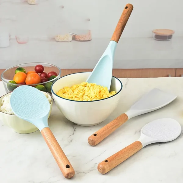 Silicone Rice Shovel Spoon Kitchenware with Long Wooden Handle Household Non-stick Big Cooking Spatula Scoop Kitchen Gadgets - Image 2