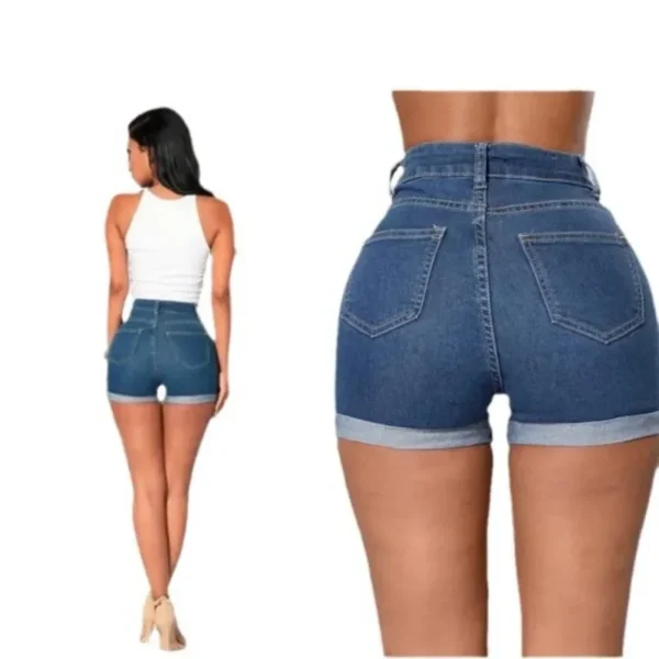 Curled Denim Shorts Hot Pants Biker Shorts Women Booty Shorts Shorts women 2024 New European and American Clothing - Image 2