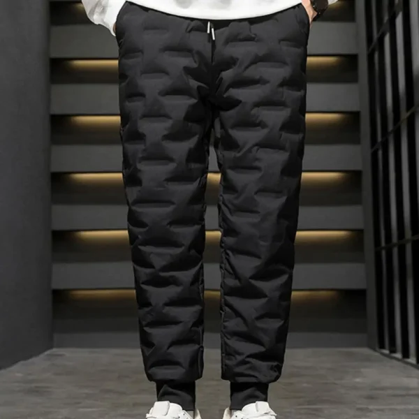 Men Fleece-lined Cotton Pants Winter Trousers Thickened White Duck Down Padded Joggers Warm Winter Sweatpants with Elastic Waist - Image 5