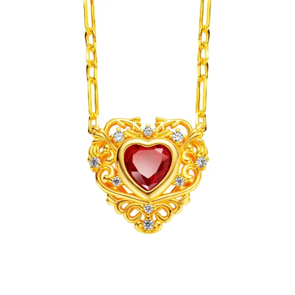 Real18 K Gold Color Ruby Zircon Heart Collar Necklace Chain for Women Valentine's Day Anniversary Wedding Jewelry Gifts - Image 4