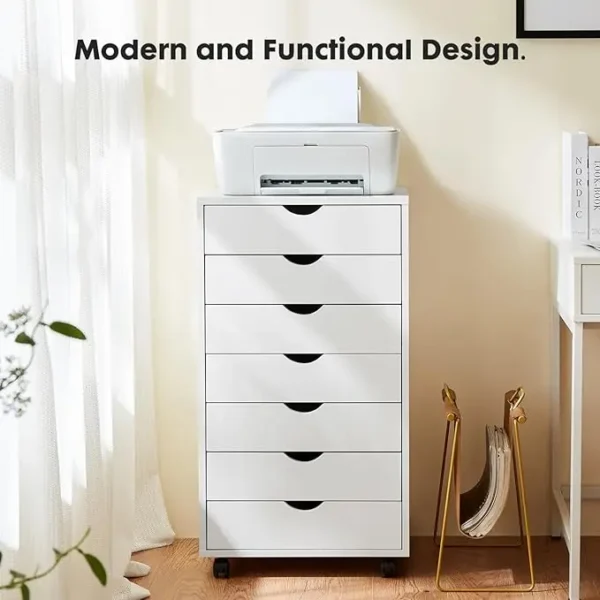 7 Drawer Chest - Storage Cabinets Dressers, White ,Wood Dresser Cabinet with Wheels Mobile Organizer Drawers for Office, Home - Image 3