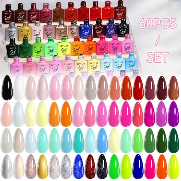 LILYCUTE 60/20Pcs/Set Nail Gel Polish 125 Colors Long Lasting Manicure Kit Semi Permanent Soak Off Base Top Coat Nail Art UV Gel