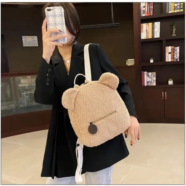 Backpack Cute Bear Plush Solid Color Baby Bag Custom Name Casual Backpack for Toddler Kids - Image 5