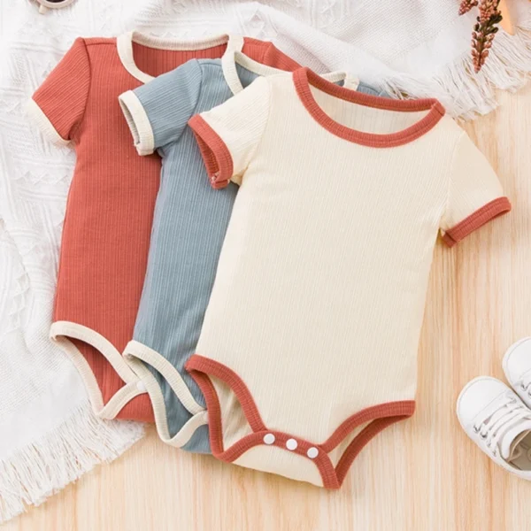 1PCS Summer Newborn Baby Girl Clothes Set Solid Color Unisex Ribbed Cotton Short Sleeve Bodysuits Baby Boy Clothes