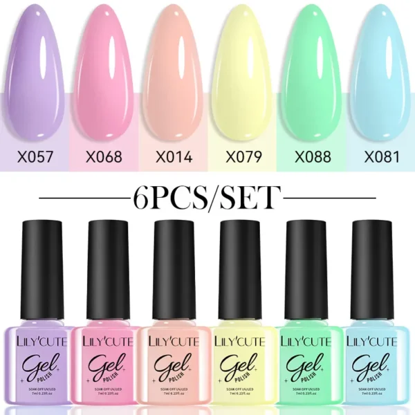 LILYCUTE 6PCS/SET Gel Nail Polish Set Base Top Coat Gel Varnish Soak Off UV Gel LED Vernis Semi Permanent For Nail Art Manicure - Image 3