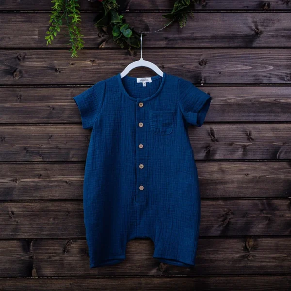 Newborn Baby Unisex Short Sleeves Romper Organic Cotton Crew Neck Navy Romper Bodysuit Unisex One-piece Summer Romper Clothes - Image 5