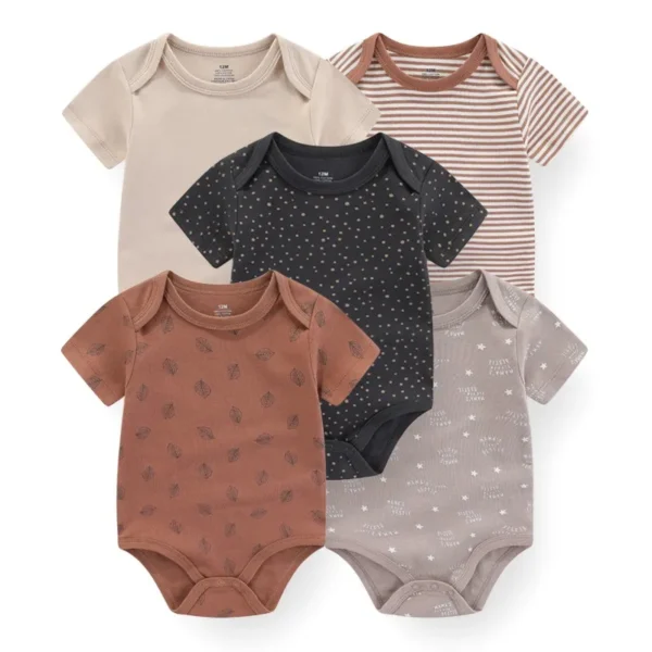 Kiddiezoom 5pcs Summer Short Sleeve Baby Boy Girl Bodysuits Soft Cartoon Newborn Baby Onesie - Image 2