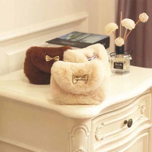 Korean Winter Baby Girl Bags Faux Fur Cute Bow Kids Princess Crossbody Bags Outdoor Travel Girl Messenger Bags Kids Shoulder Bag - Image 2