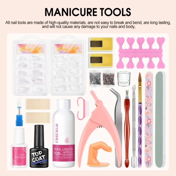 COSCELIA Acrylic Nail Set 6W Nail Lamp with Nail Drill Machine 120ML Acrylic Liquid 3PCS Acrylic Powder Manicure Kits - Image 5