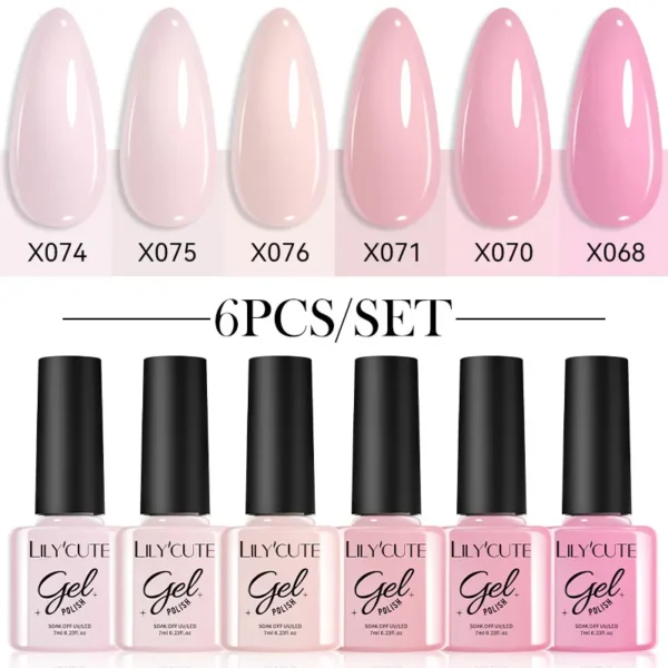 LILYCUTE 6PCS/SET Gel Nail Polish Set Base Top Coat Gel Varnish Soak Off UV Gel LED Vernis Semi Permanent For Nail Art Manicure - Image 2