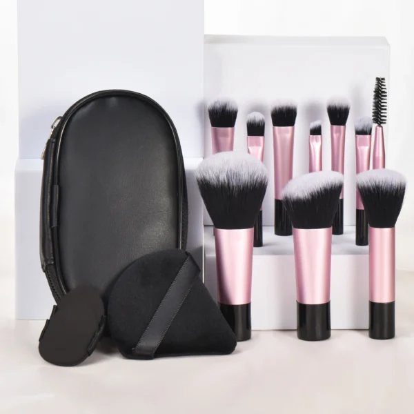 10Pcs Mini Makeup Brush Set with Storage Bag, Versatile Soft Travel Brushes with Soft Bristles & Comfortable Grip for Beginners,