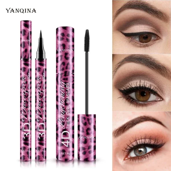 YANQINA Liquid Eyeliner Pencil+4D Waterproof Mascara Set Cosmetics Eye Liner Thick Curling Mascara Eyebrow Pencil Eyes Makeup - Image 5