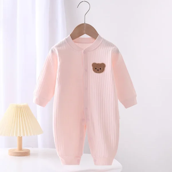 2024 Autumn Baby Romper Solid Color Bear Jumpsuit Cotton Spring Newborn One-Pieces Clothing for Boys Girls Infant Onesie 0-18M - Image 2