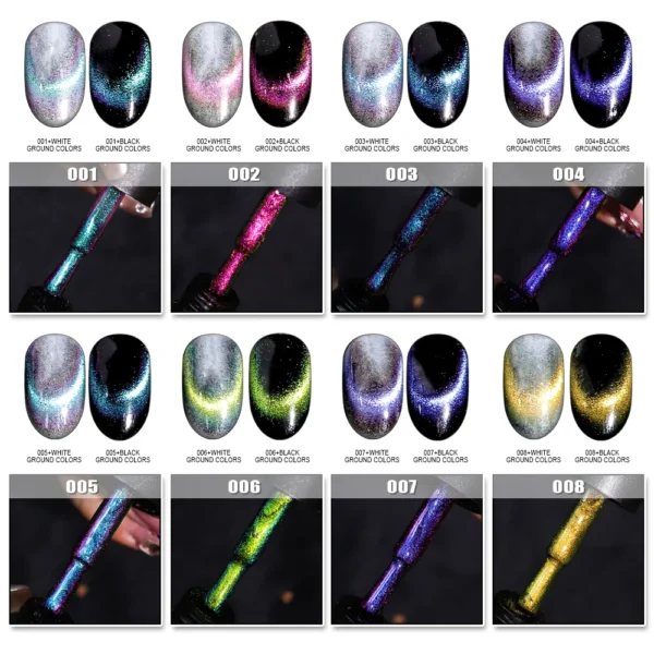 Cat Eye Nail Gel Polish Set 8ml Shiny Magnetic Gel Polish Nail Kit Galaxy Chameleon Effect Nail Gel Soak Off Salon