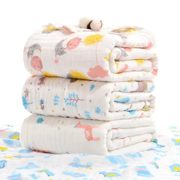 Baby Blankets 6 Layers 100% Cotton Gauze Breathable Infant Wrap Soft Absorbent Newborn Swaddle Blankets Cartoon Baby Bath Towel