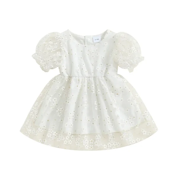 Baby Girls Floral Dress, Short Sleeve Crew Neck Tulle Dress Princess A-line Dress for Casual Daily