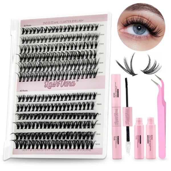 Eyelashes 280 PCS 8-16mm Clusters Lash Bond and Seal Makeup Tools DIY Lashes Extension Kit for Gluing Lashes Gluing Glue