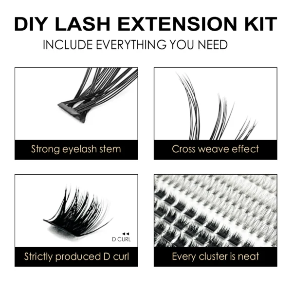 Eyelashes 280 PCS 8-16mm Clusters Lash Bond and Seal Makeup Tools DIY Lashes Extension Kit for Gluing Lashes Gluing Glue - Image 6