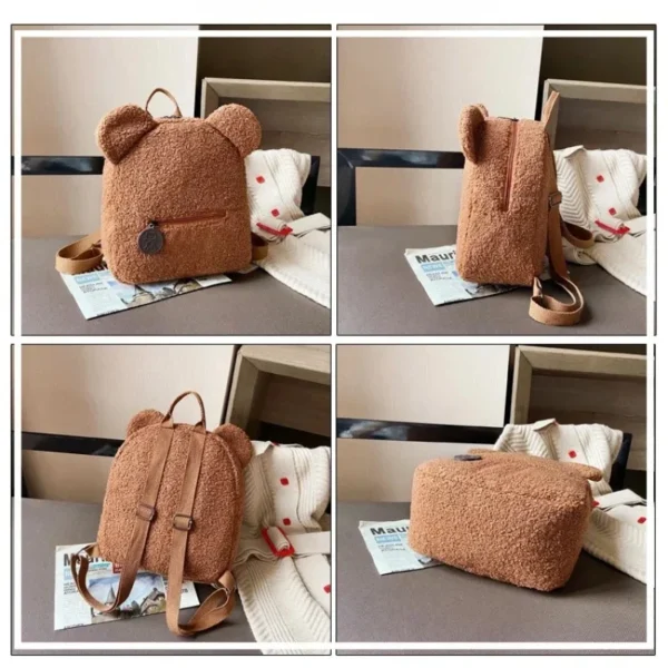 Backpack Cute Bear Plush Solid Color Baby Bag Custom Name Casual Backpack for Toddler Kids - Image 4