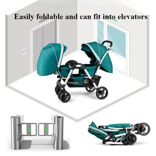 Double Stroller with Universal Wheel Four-wheel System Folding Washable Umbrella Stroller Flat Double Brake for Twin Babies - Image 6