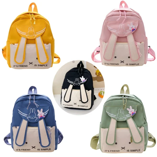 In stock, cute rabbit ear nylon waterproof backpack, 5 colors, 2-8 year old baby backpack, children's favorite style